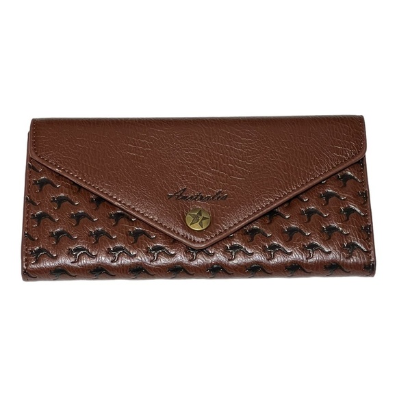 Australian Kangaroo Clutch Cognac Leather Snap Fold Billfold Money Card Wallet - Picture 1 of 7